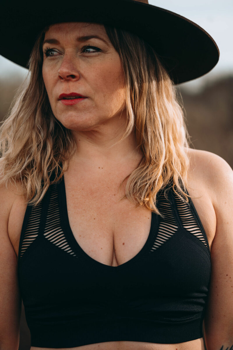 Close-up woman wearing activewear bra